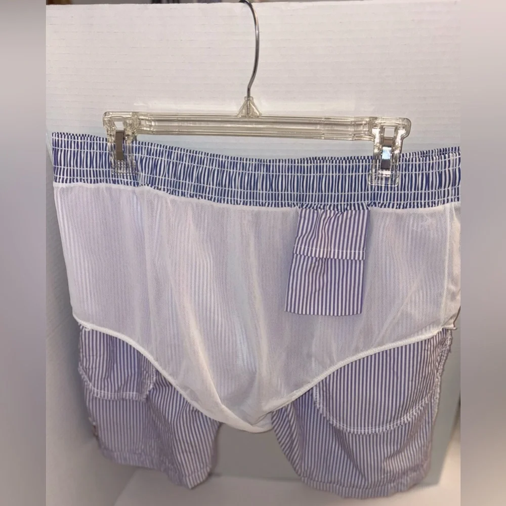 Ralph Lauren Men’s Draw String Swim Trunk Lavender & contrasting Blue stripe L